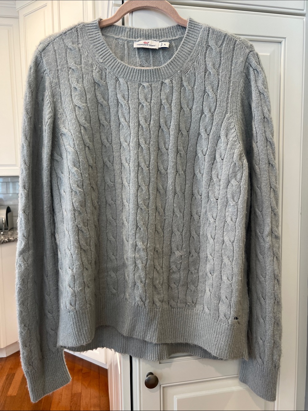 Vineyard Vines Light Gray Cable Knit Crewneck Sweater